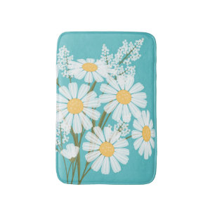 White Daisy Flowers Bouquet on Teal Bath Mat