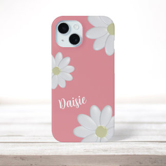 White Daisy Flowers Cute Salmon Pink Girly Floral iPhone 15 Case