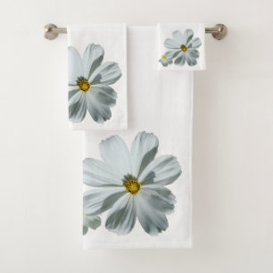 White Daisy Flowers Floral Bath Towel Set