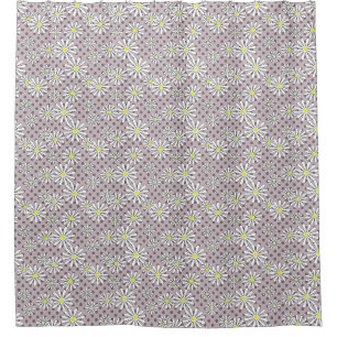 White daisy flowers on a beige brown polka dot