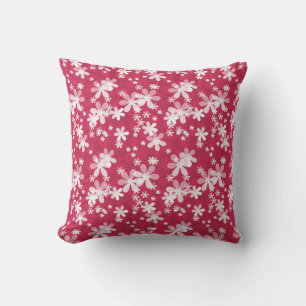 White daisy flowers on a red background throw pillow