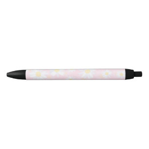  White Daisy Flowers Pink Floral Black Ink Pen