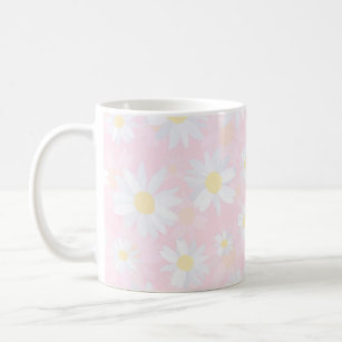 White Daisy Flowers Pink Floral Coffee Mug