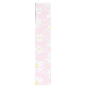 White Daisy Flowers Pink Floral Medium Table Runner