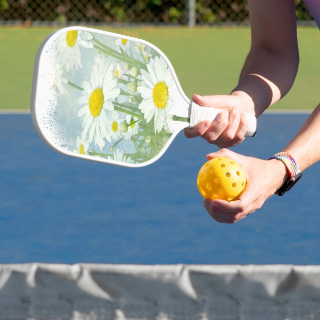 White Daisy Garden Pickleball Paddle (Insitu)