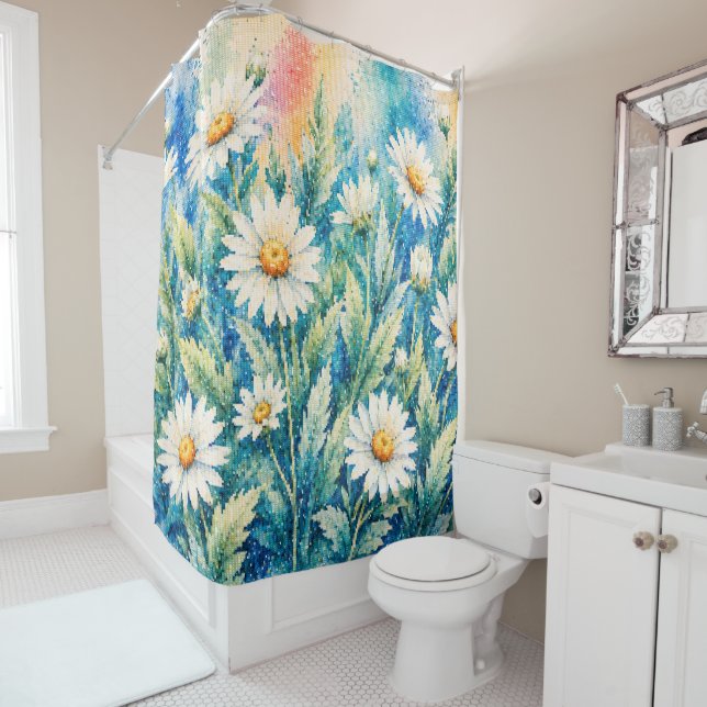 White Daisy Geometric Style Cross-Stitch-Inspired (In Situ)
