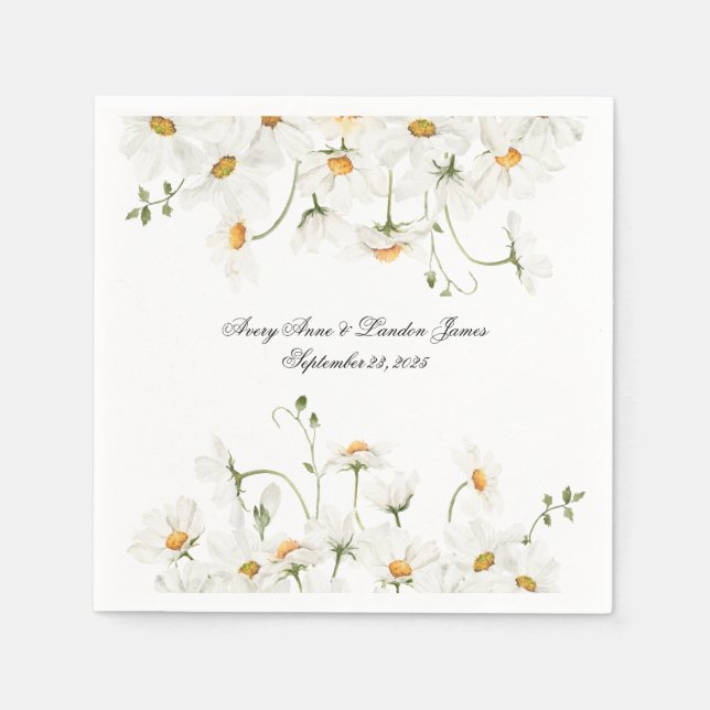 White Daisy Greenery Personalized Pretty Napkin (Front)