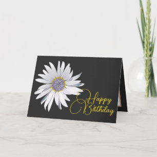 White Daisy Grey Background Birthday Card