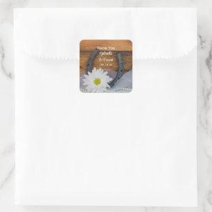 White Daisy Horseshoe Country Wedding Thank You Square Sticker