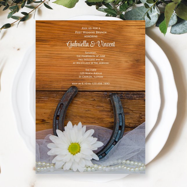 White Daisy Horseshoe Western Post Wedding Brunch Invitation (Creator Uploaded)