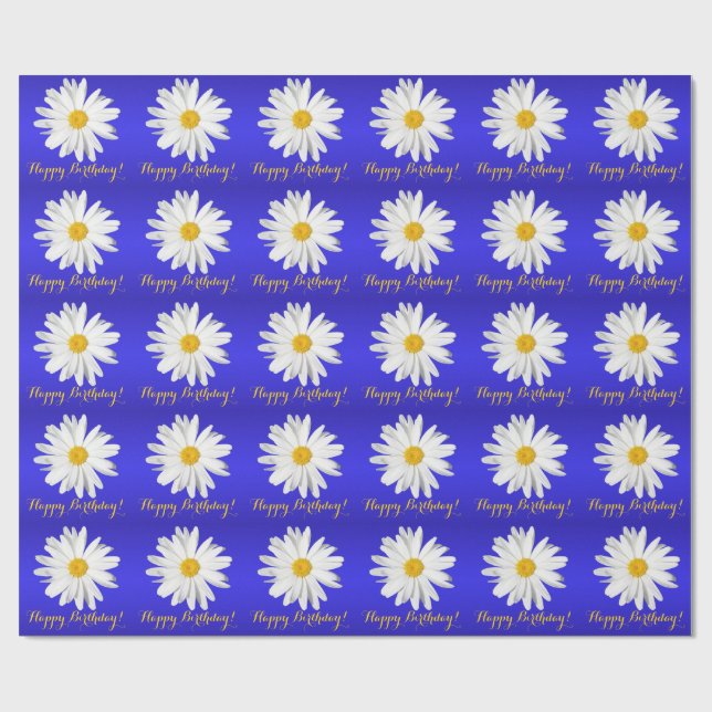 White Daisy Joyeux Anniversaire ! Papier cadeau (Plat)
