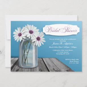 White Daisy Mason Jar Bridal Shower Invitations