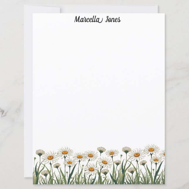 White Daisy Meadow Stationery Paper (Front)