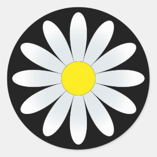 White Daisy on Black Classic Round Sticker