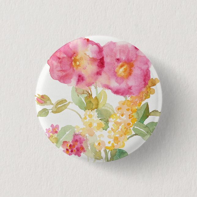 White Daisy on Blue 1 Inch Round Button (Front)