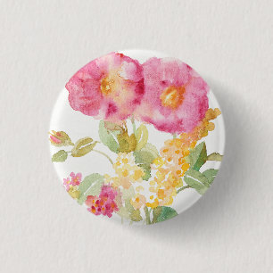 White Daisy on Blue 1 Inch Round Button