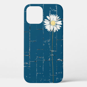 white daisy on blue brick iPhone 12 case
