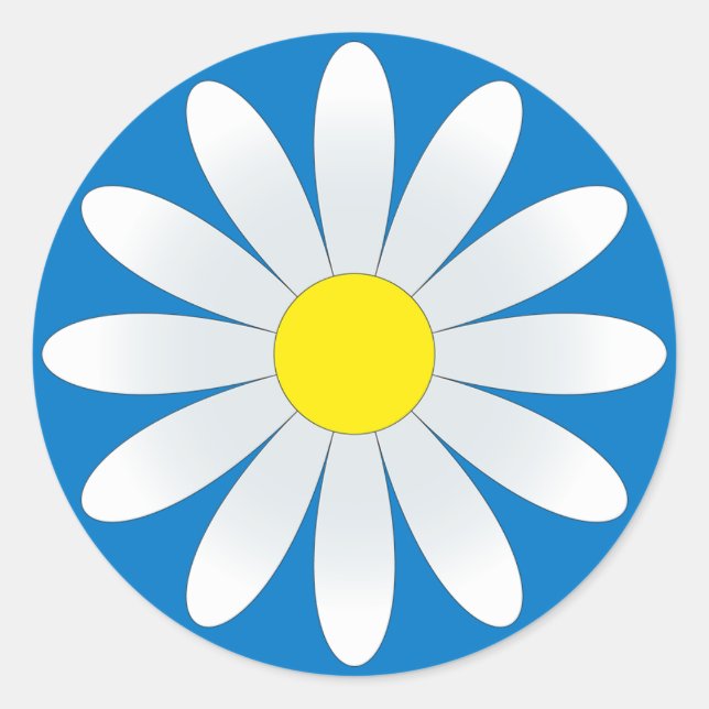 White Daisy on Blue Classic Round Sticker (Front)
