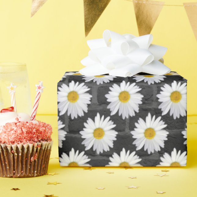 white daisy on brick background wrapping paper (Birthday Party)