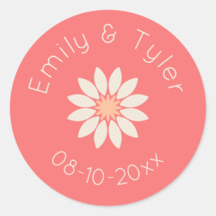 White Daisy on Coral Personalized Wedding Seal