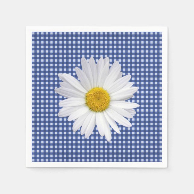 White Daisy On Gingham Napkin (Front)
