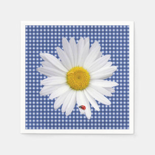 White Daisy On Gingham with Ladybug Napkin