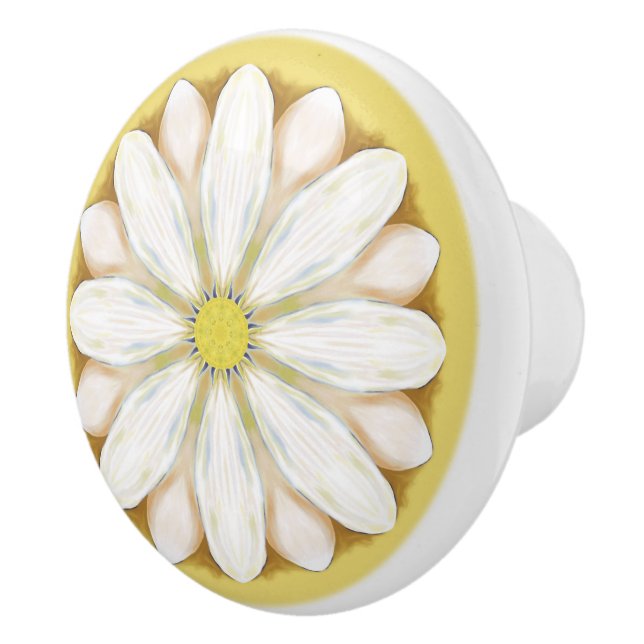 White Daisy on Golden Yellow Ceramic Knob (Right)