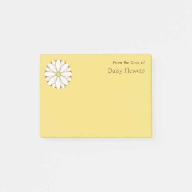 White Daisy on Golden Yellow Personalized Name Post-it Notes (Front)