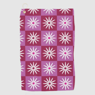 White daisy on Red and Pink Checkerboards   Golf Towel