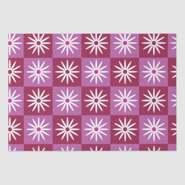 White daisy on Red and Pink Checkerboards   Tissue Paper (Front)