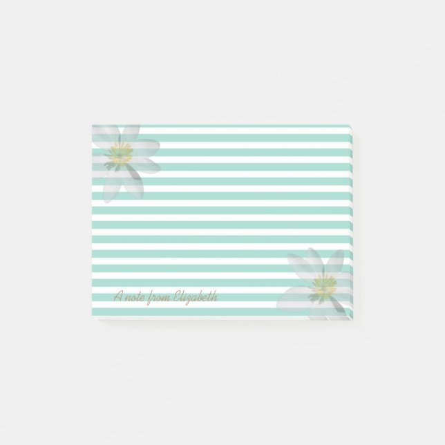 White Daisy  on Stripes-Personalized Post-it Notes (Front)