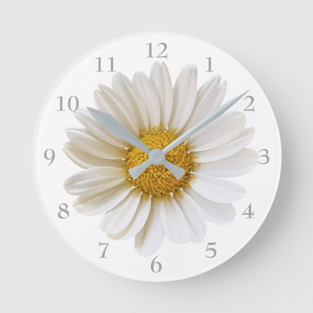 White Daisy on White Background Round Clock (Front)