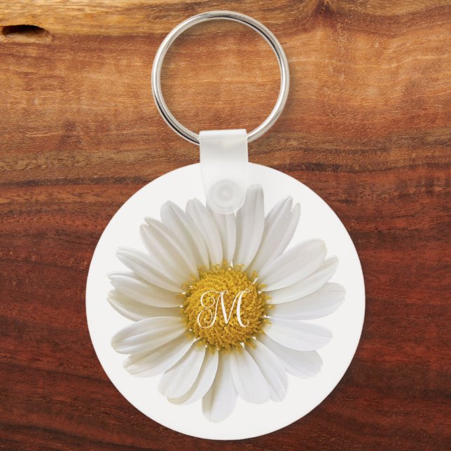 White Daisy on White Personalized Keychain (Back)
