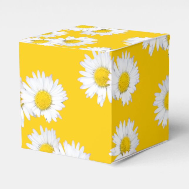 White Daisy on Yellow Background Favor Box (Front Side)