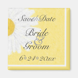 White Daisy on Yellow Save the Date Magnet