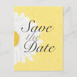 White Daisy on Yellow Save the Date Postcard