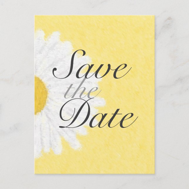 White Daisy on Yellow Save the Date Postcard (Front)