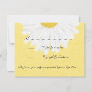 White Daisy on Yellow Wedding RSVP Card
