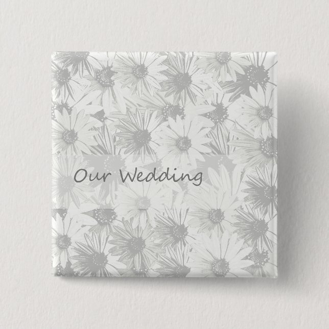 White Daisy- our wedding 2 Inch Square Button (Front)