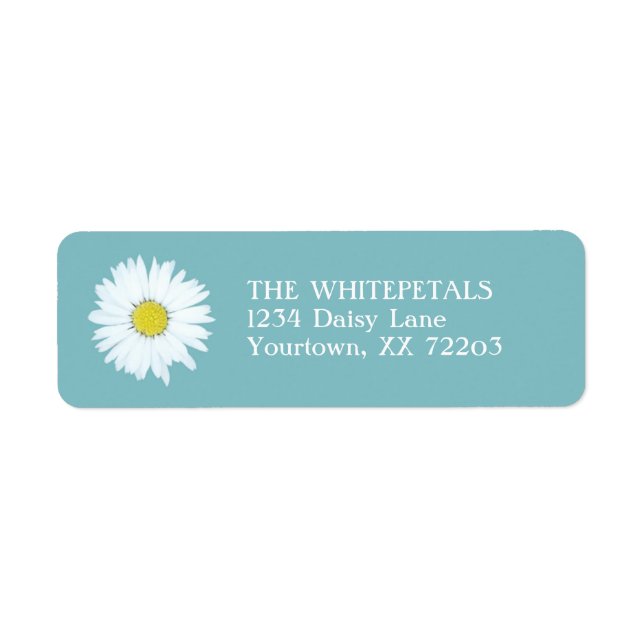 White Daisy & Pale Blue Return Address Label (Front)