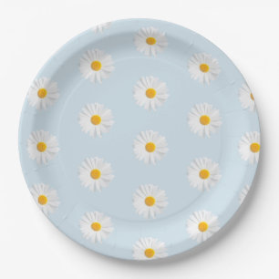white daisy paper plate