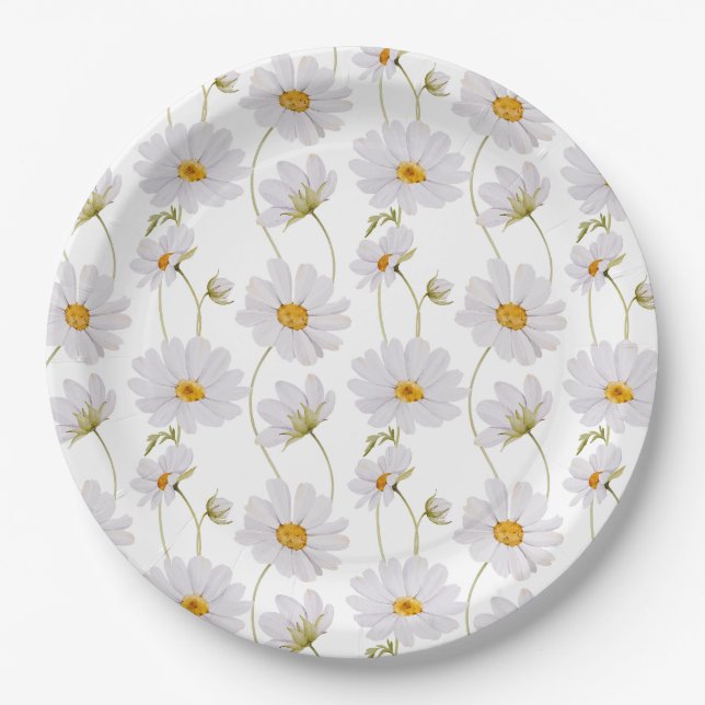 White Daisy Paper Plate (Front)