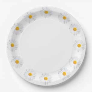 white daisy paper plate