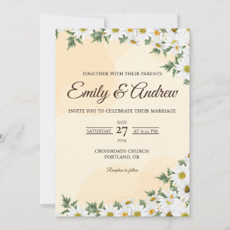 White Daisy Pastel Floral Watercolor Wedding Invitation