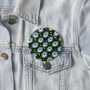 White Daisy Pattern 3 Inch Round Button