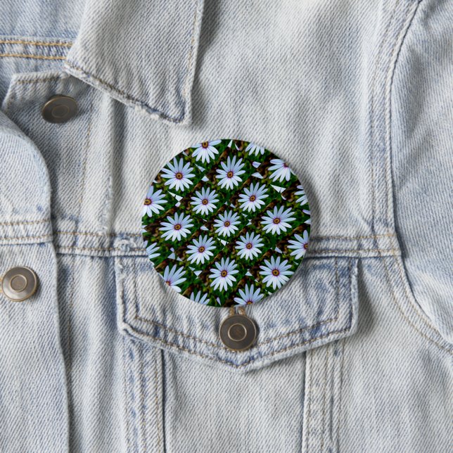 White Daisy Pattern 3 Inch Round Button (In Situ)