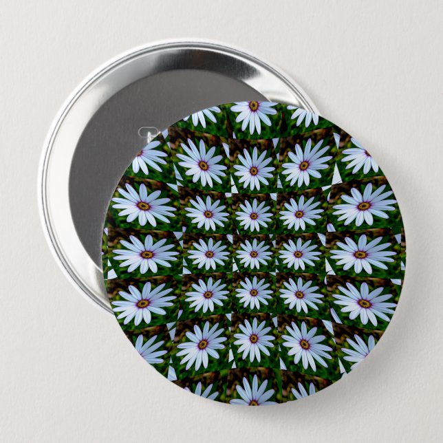 White Daisy Pattern 4 Inch Round Button (Front & Back)