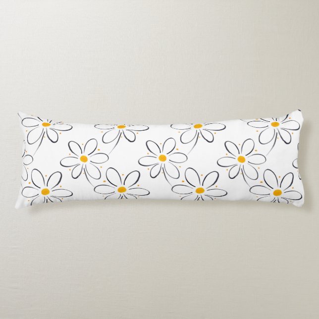 White Daisy Pattern Body Pillow (Front)