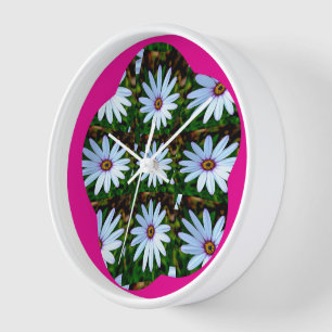 White Daisy Pattern Clock