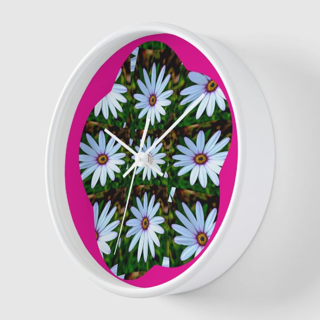 White Daisy Pattern Clock (Angle)